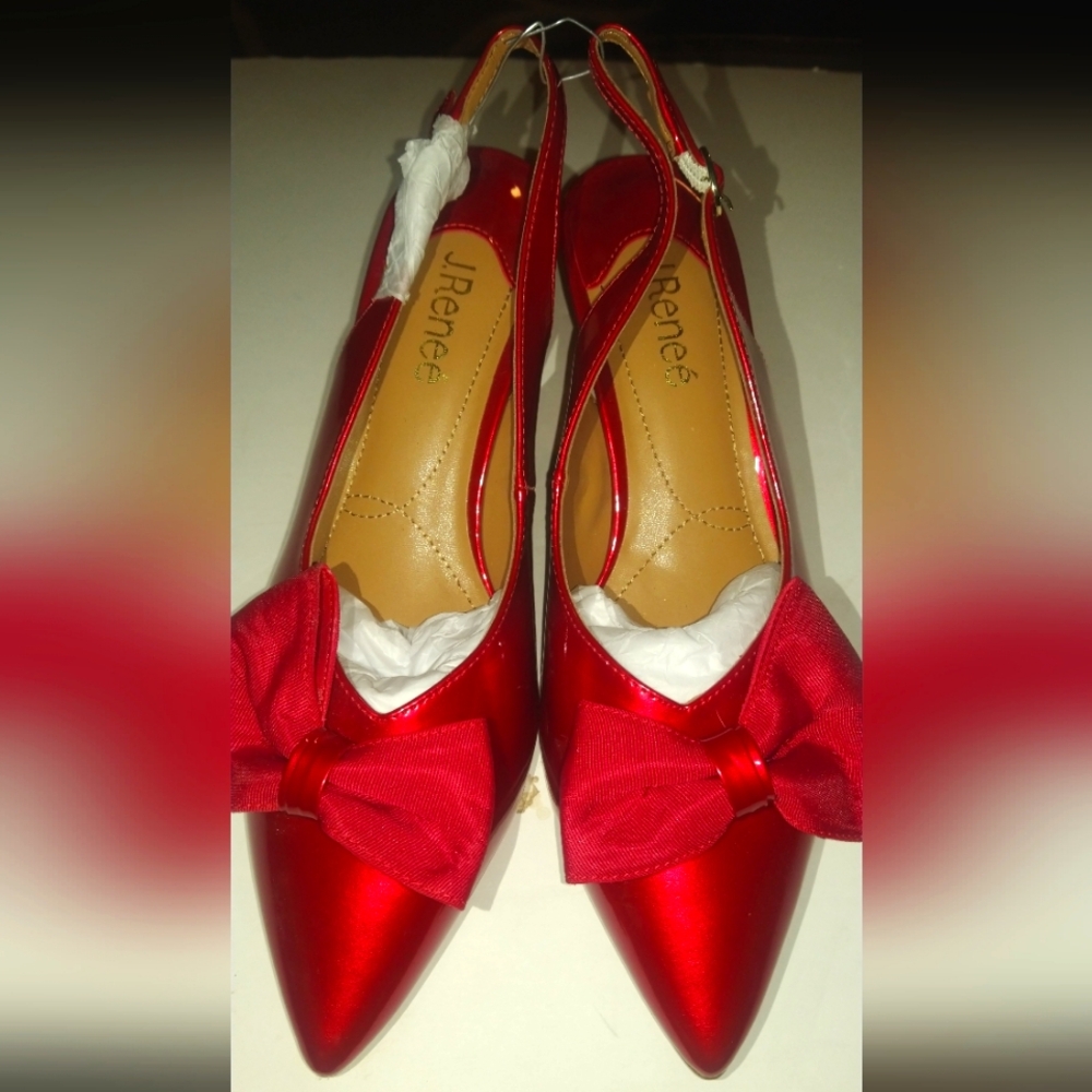 Women's JRenee red bow tie slingback pumps